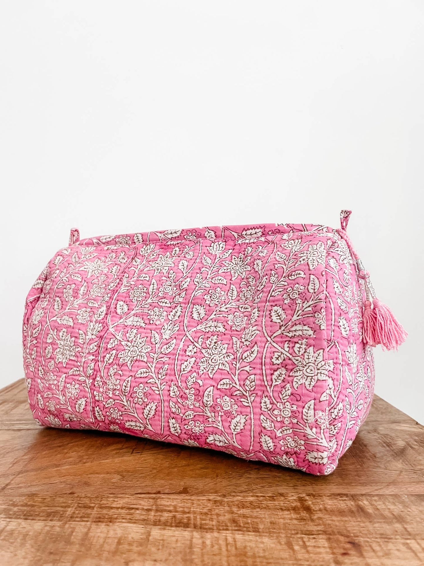 Pink Vines Block Print Pouch